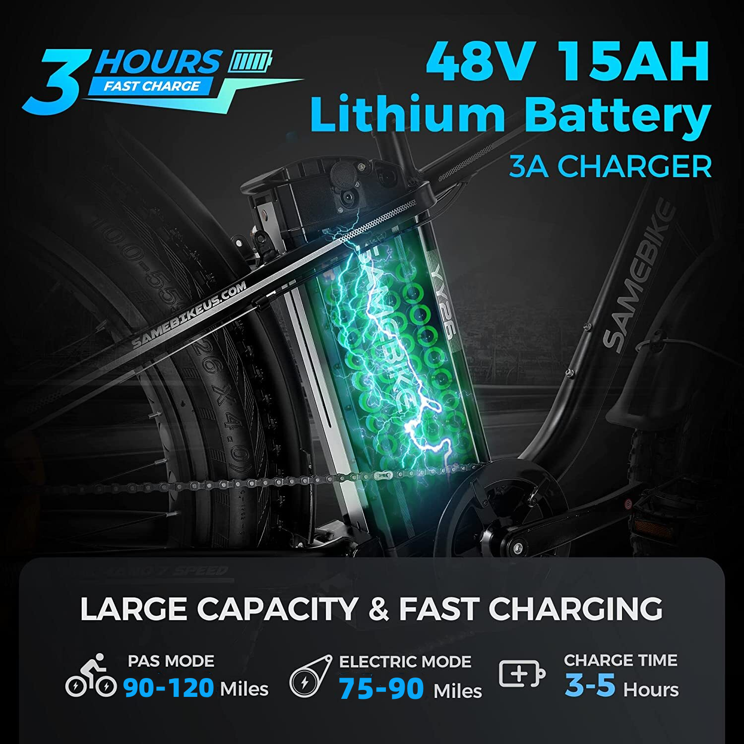 750W Electric Mountain Bike - 48V/15Ah Battery, Dual Disc Brakes, Shimano 7-Speed, Black