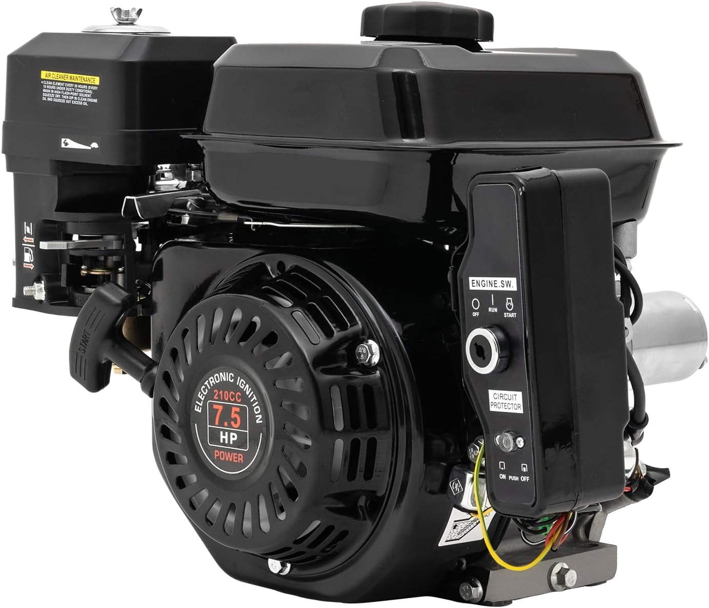 7.5HP 212CC Go Kart Engine Motor - 4-Stroke OHV Gasoline, Electric Start, Side Shaft, Black