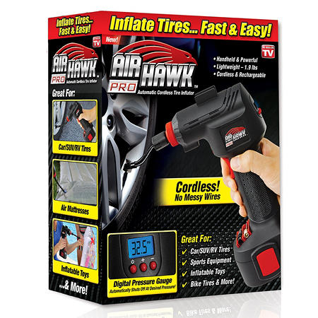 Air Hawk Pro Cordless Tire Inflator with LED Gauge & Rechargeable Battery