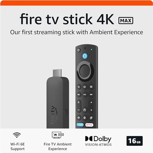 Amazon Fire TV Stick 4K Max with Wi-Fi 6E, Dolby Vision, HDR10+, 16GB Storage, and Alexa Voice Remote