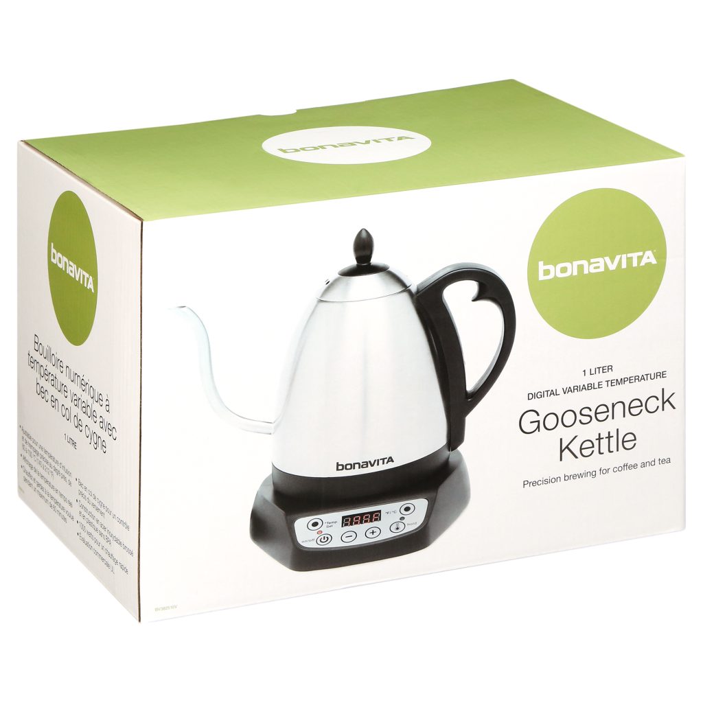 Bonavita 1.0L Variable Temp Gooseneck Electric Kettle, Silver, 1000W, Precise Pour Control