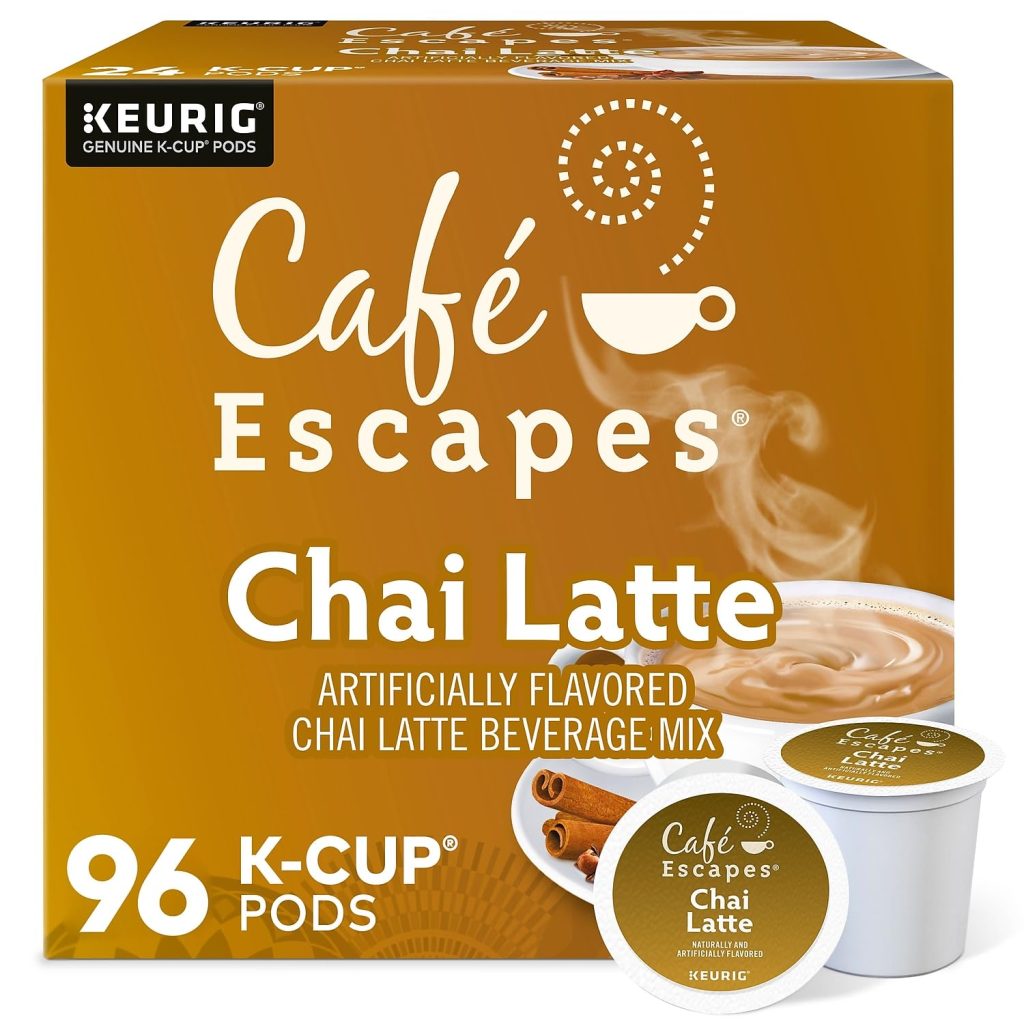 Cafe Escapes Chai Latte K-Cup Pods, 96 Ct, Black Tea & Spices, Keurig Compatible
