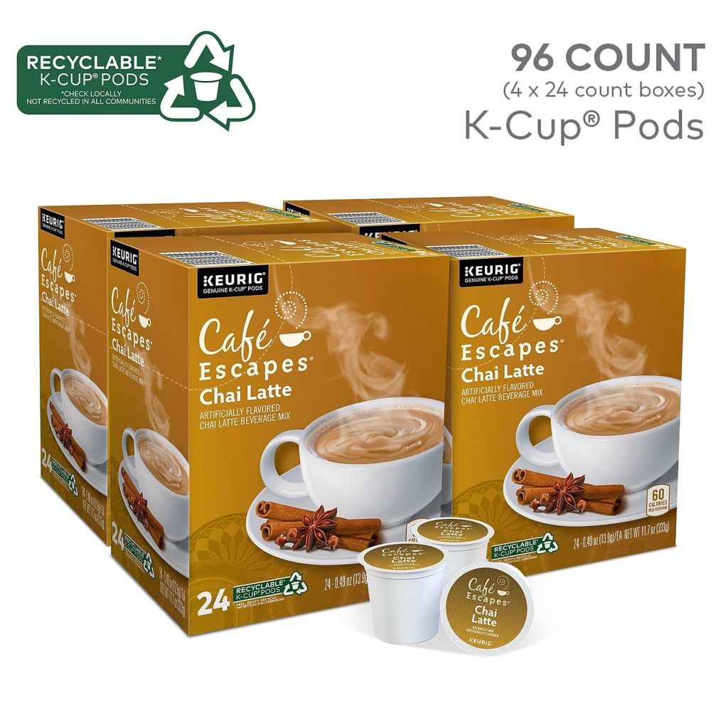 Cafe Escapes Chai Latte K-Cup Pods, 96 Ct, Black Tea & Spices, Keurig Compatible