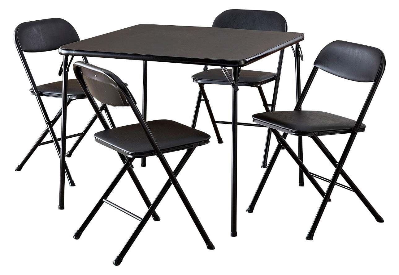 Cosco 5-Piece Folding Card Table Set, Black - Vinyl Seats, Easy Storage, Durable