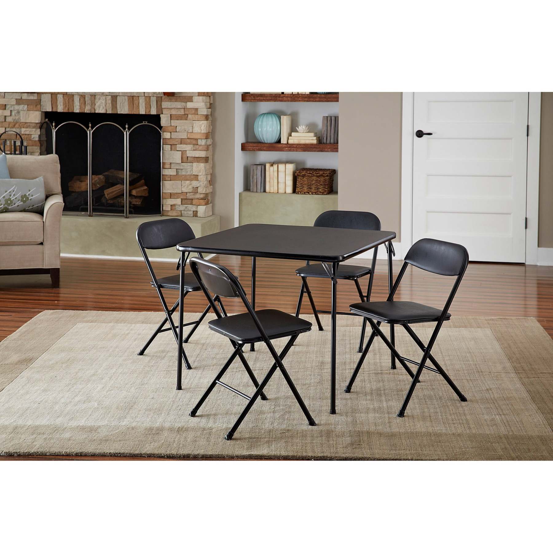 Cosco 5-Piece Folding Card Table Set, Black - Vinyl Seats, Easy Storage, Durable