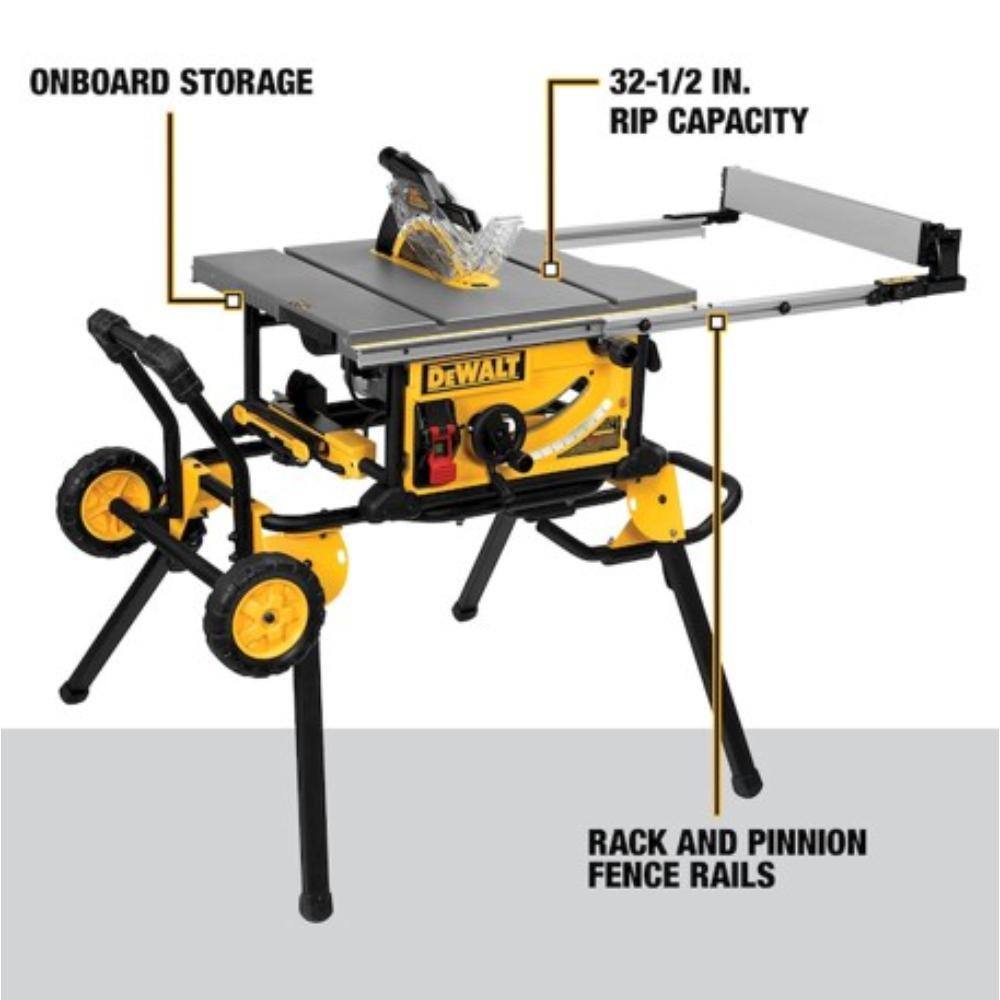 DEWALT DWE7491RS 10" Jobsite Table Saw with Rolling Stand, 15 Amp Motor, 32-1/2" Rip Capacity