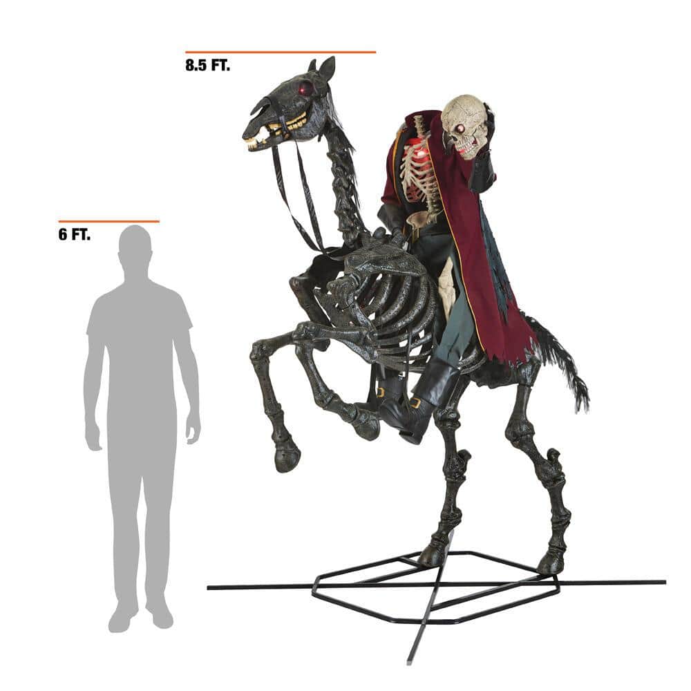 Giant Animated LED Knight Dullahan - 8.5 ft, Motion Activated, Red LED Eyes, Skeletal Steed, Halloween Decor
