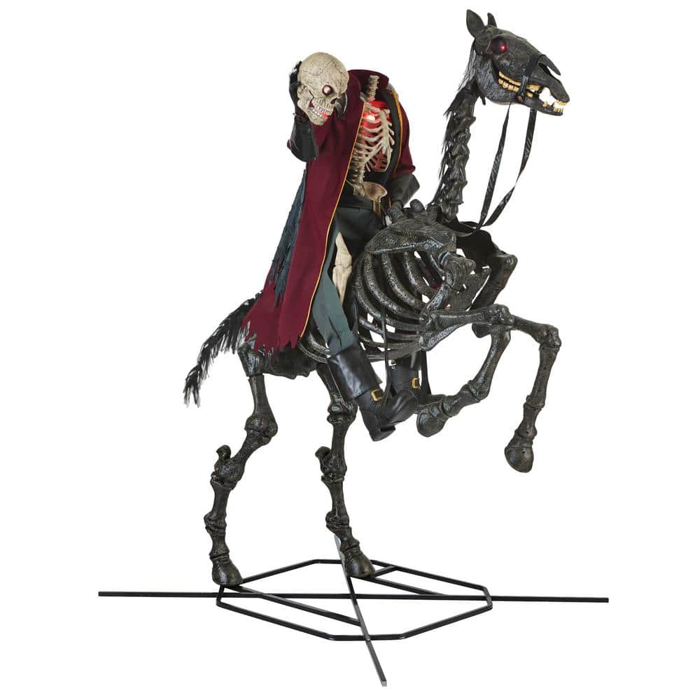 Giant Animated LED Knight Dullahan - 8.5 ft, Motion Activated, Red LED Eyes, Skeletal Steed, Halloween Decor