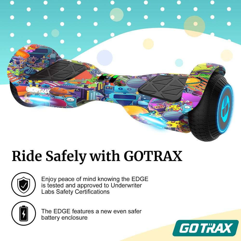 Gotrax EDGE Hoverboard, 6.5" LED Wheels, Dual 200W Motors, Self-Balancing, 6.2mph, Kids & Adults, UL2272 Certified