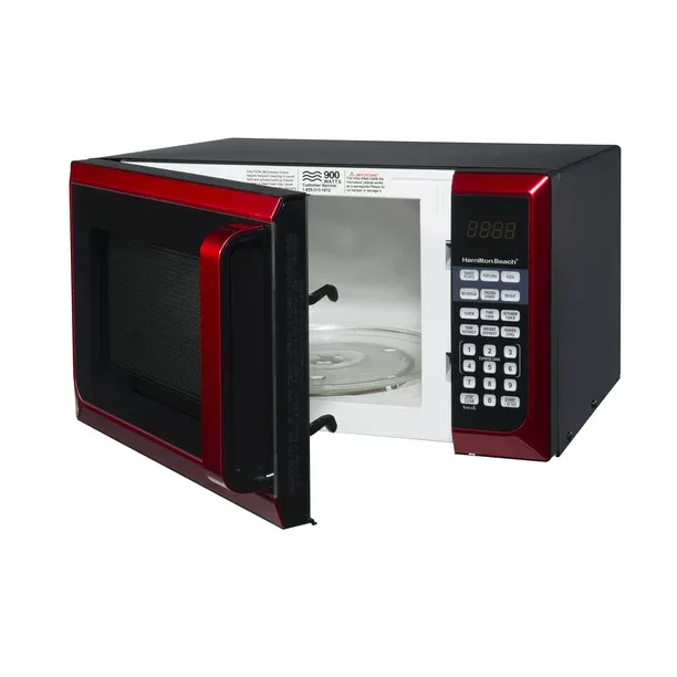 Hamilton Beach Red Stainless Steel Microwave Oven 0.9 Cu. Ft., 900W, LED Display