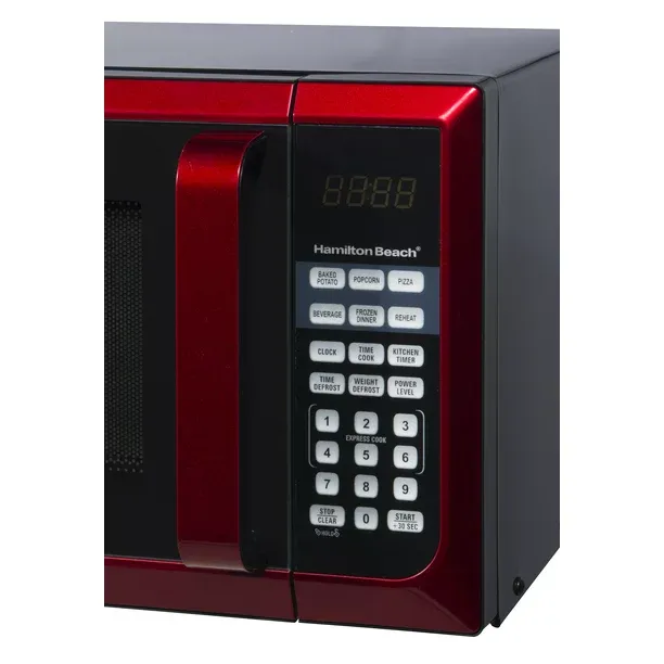 Hamilton Beach Red Stainless Steel Microwave Oven 0.9 Cu. Ft., 900W, LED Display