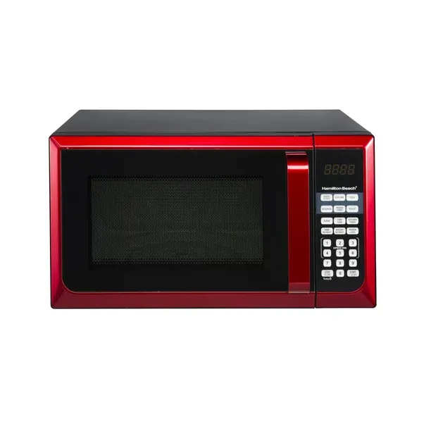 Hamilton Beach Red Stainless Steel Microwave Oven 0.9 Cu. Ft., 900W, LED Display