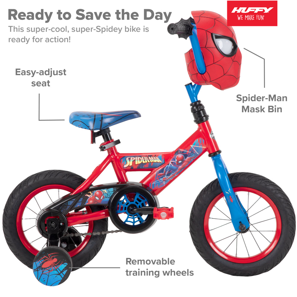 Huffy Marvel Spider-Man 12" Boys' Bike with Training Wheels, EZ Build, Steel Frame, Ages 3-5