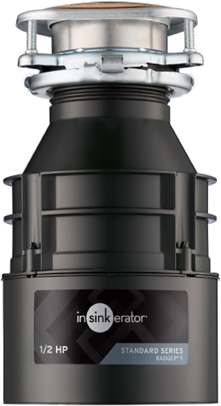 InSinkErator Badger 5 Garbage Disposal, 1/2 HP, Quick Lock, Compact Design, Durable Steel