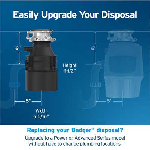 InSinkErator Badger 5 Garbage Disposal, 1/2 HP, Quick Lock, Compact Design, Durable Steel