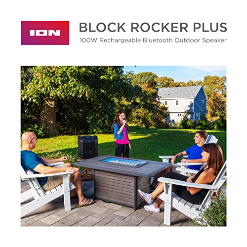 Ion Block Rocker Plus Portable Bluetooth Speaker 100W, Karaoke Mic, AM/FM Radio, Telescopic Handle, Black