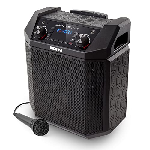 Ion Block Rocker Plus Portable Bluetooth Speaker 100W, Karaoke Mic, AM/FM Radio, Telescopic Handle, Black