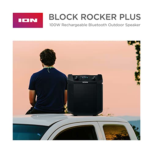 Ion Block Rocker Plus Portable Bluetooth Speaker 100W, Karaoke Mic, AM/FM Radio, Telescopic Handle, Black