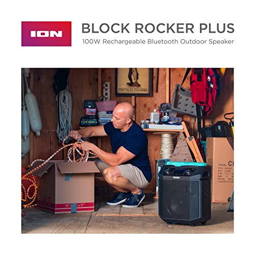 Ion Block Rocker Plus Portable Bluetooth Speaker 100W, Karaoke Mic, AM/FM Radio, Telescopic Handle, Black