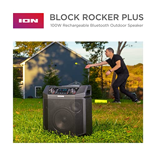 Ion Block Rocker Plus Portable Bluetooth Speaker 100W, Karaoke Mic, AM/FM Radio, Telescopic Handle, Black