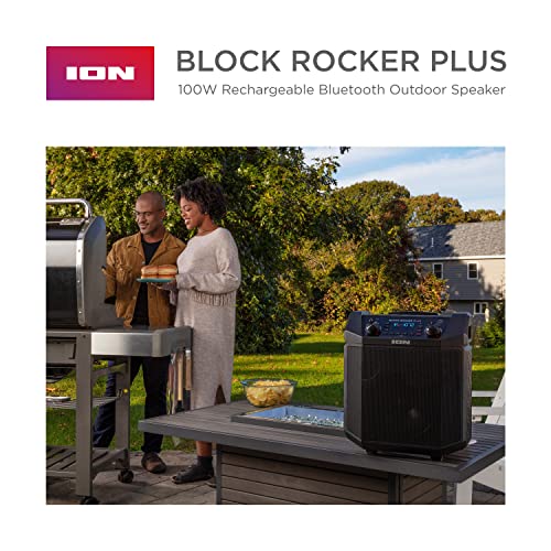 Ion Block Rocker Plus Portable Bluetooth Speaker 100W, Karaoke Mic, AM/FM Radio, Telescopic Handle, Black