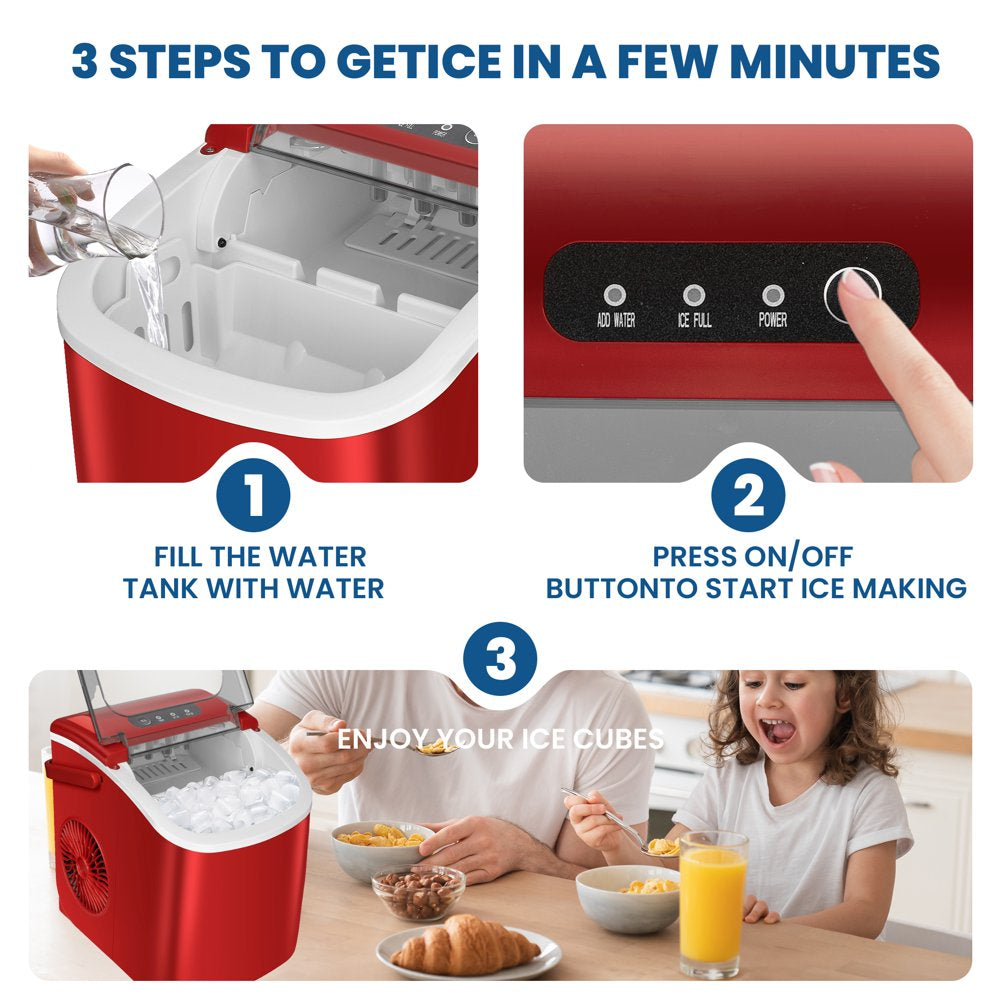 KISSAIR Portable Ice Maker, 26lbs/24H, Self-Cleaning, Compact Countertop Machine with Fast Ice Production