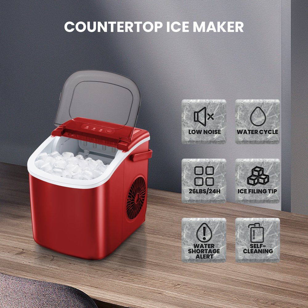 KISSAIR Portable Ice Maker, 26lbs/24H, Self-Cleaning, Compact Countertop Machine with Fast Ice Production