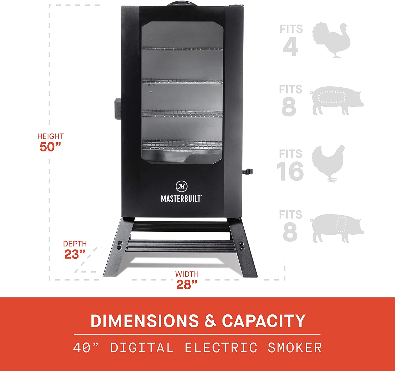 Masterbuilt 40" Digital Electric Smoker with Window & Legs, 4 Racks, Black