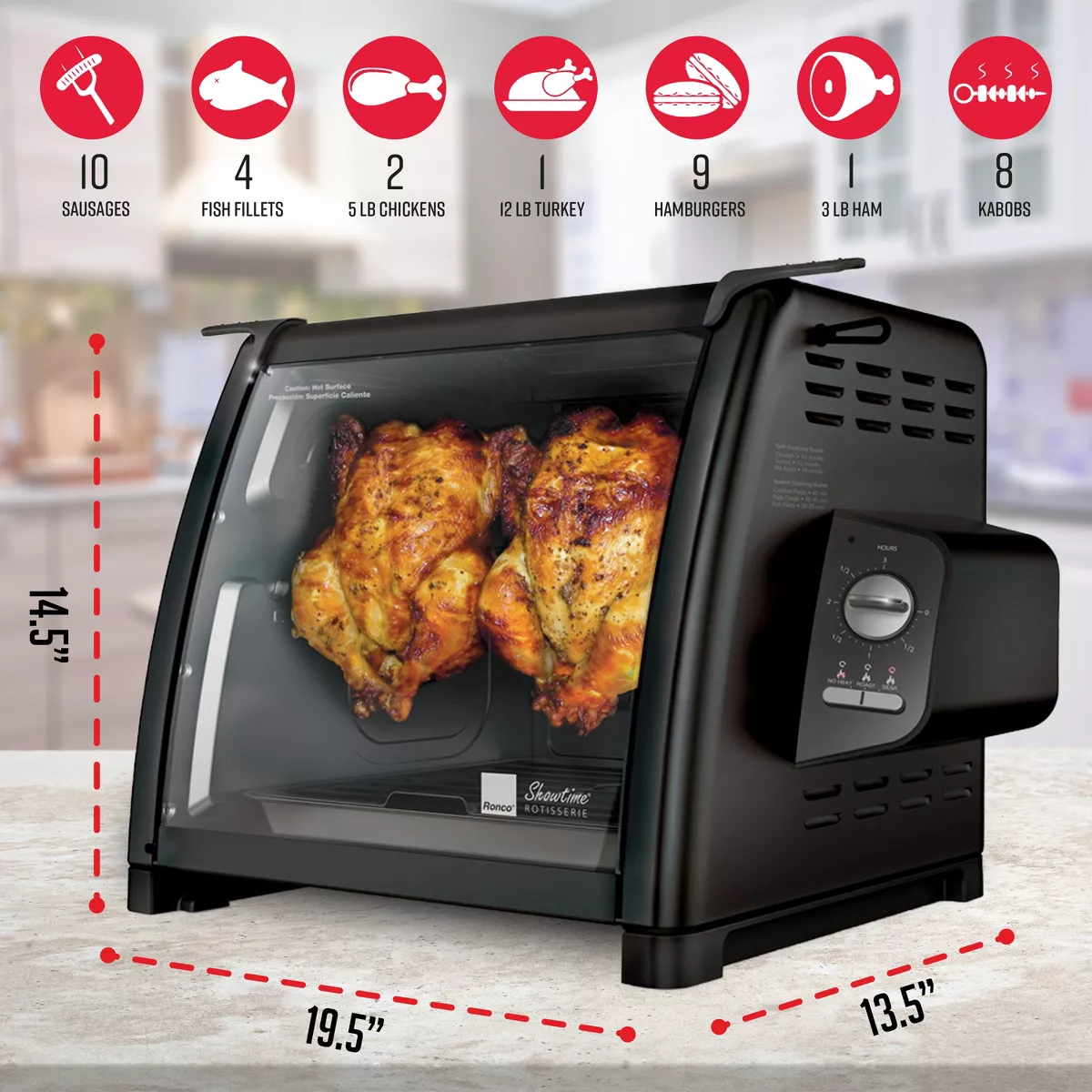 Ronco Modern Rotisserie Oven, Large Capacity 240oz, Self-Basting, Multi-Purpose Basket, Stainless Steel, Black