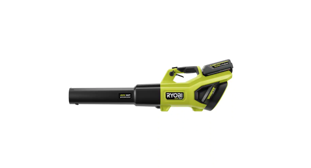 RYOBI 40V HP Brushless Cordless Leaf Blower, 730 CFM, 190 MPH, Includes 2x 4.0 Ah Batteries & Charger, 57 dB Quiet