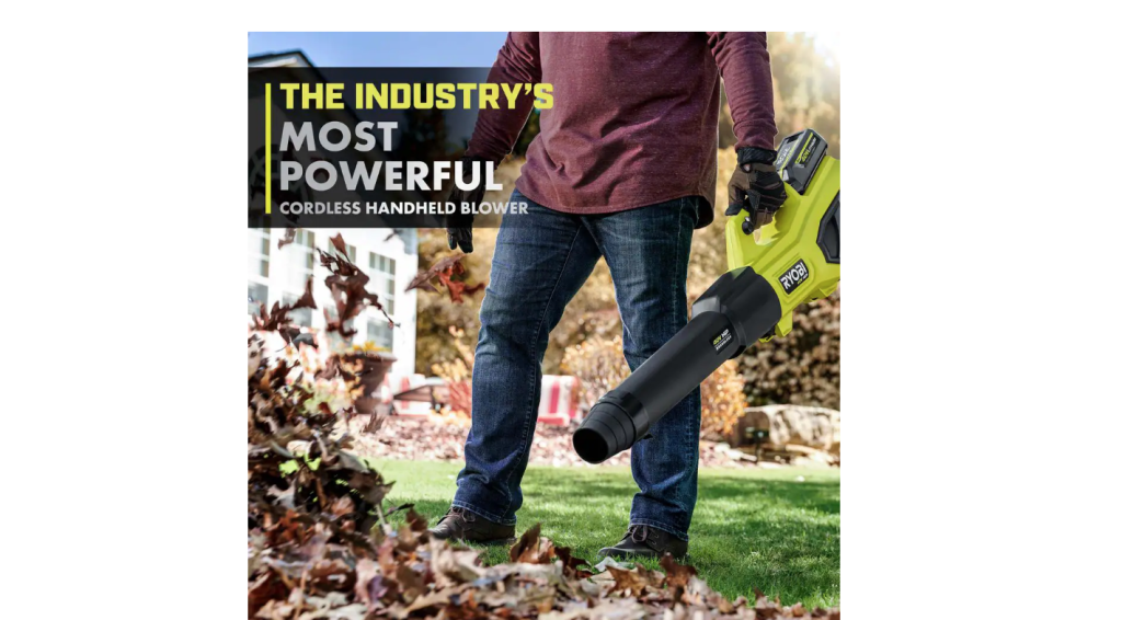 RYOBI 40V HP Brushless Cordless Leaf Blower, 730 CFM, 190 MPH, Includes 2x 4.0 Ah Batteries & Charger, 57 dB Quiet