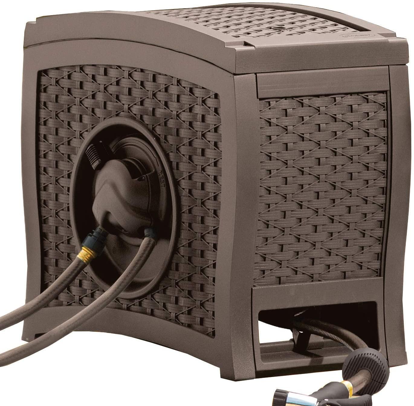 Suncast Aquawinder 125' Wicker Garden Hose Reel - Automatic Water-Powered Retractable, Java