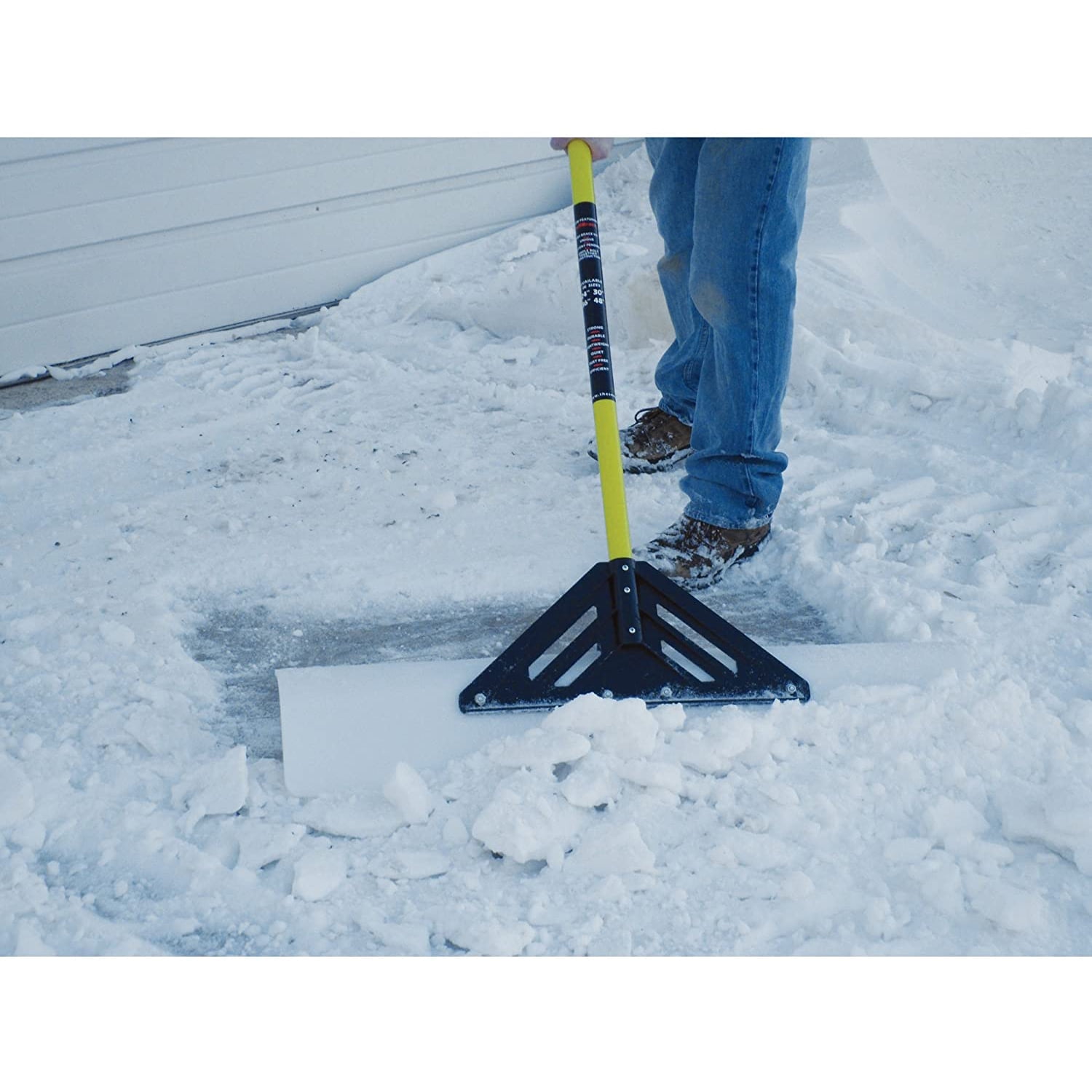 The Snowplow 30-Inch Poly Blade Snow Pusher Shovel with Ergonomic Fiberglass Handle